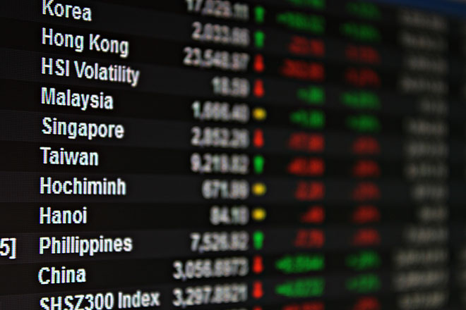 Business or finance background : Display of Asia Pacific stock market data on monitor, Asia Pacific display stock market chart