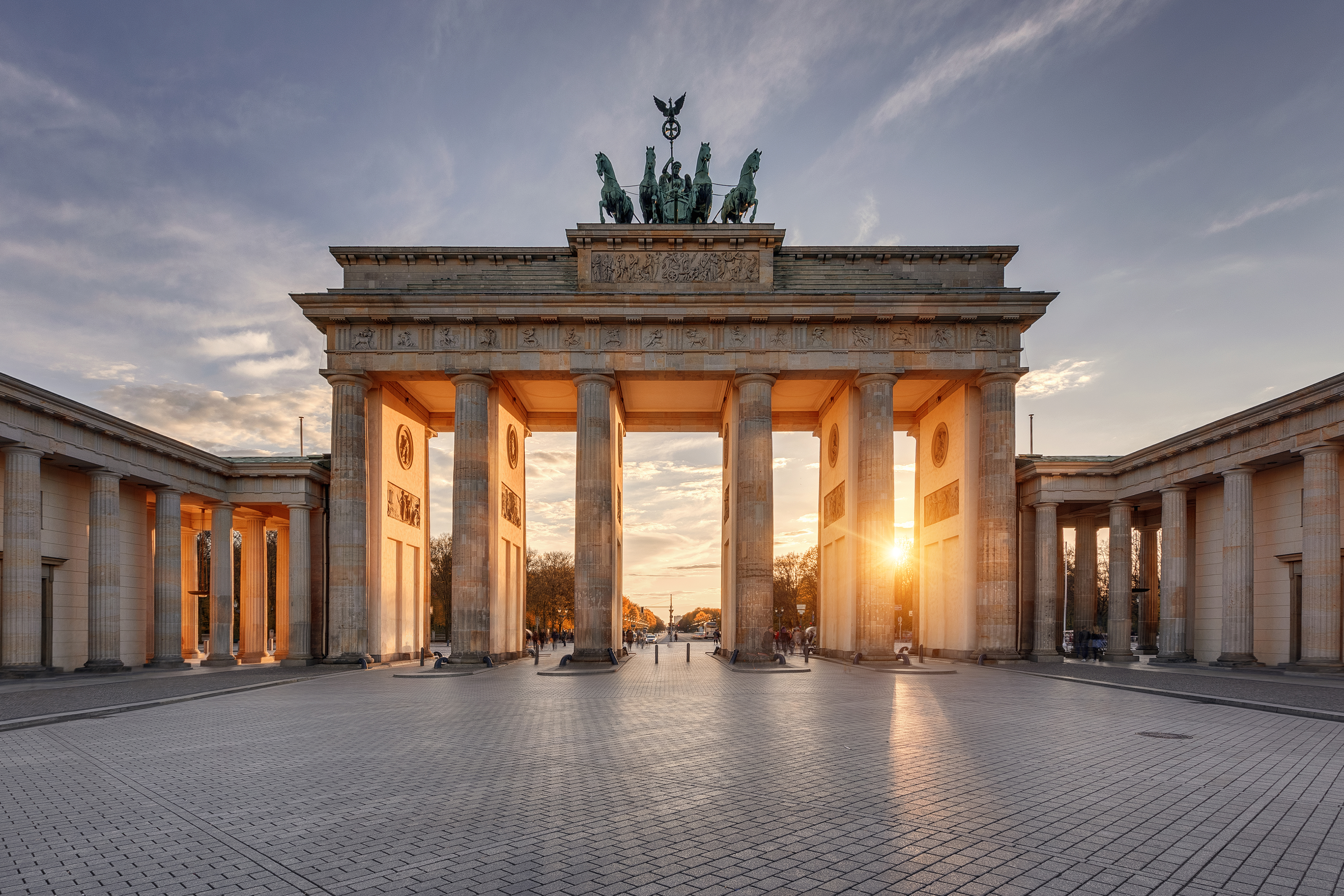 Brandenburg Gate in Berlin at sunset.