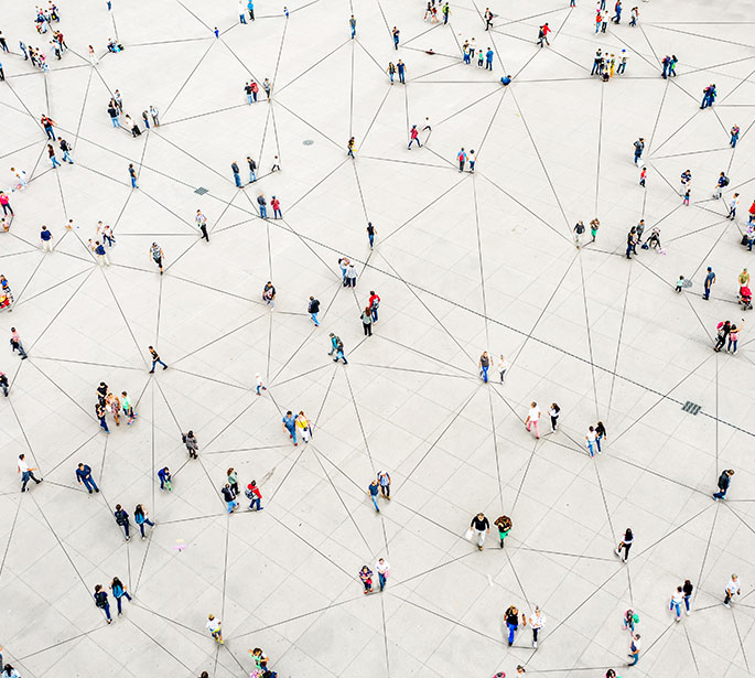 Bird's eye view of people in a crow