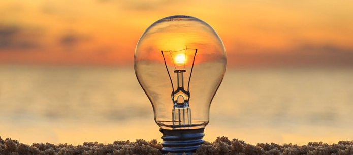 Light bulb with sunset as light