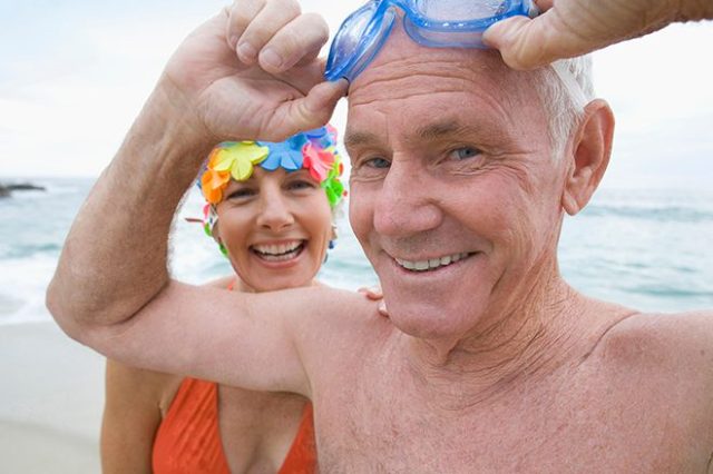 Retired couple on a beach